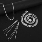 NEWITIN 13 Items Silver Jewellery Set for Ladies Stainless Metal Cuban L... - Image 4