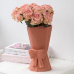 Pink Ceramic Bow Vase 9.64 in Distinctive Cute Trendy Ornamental Bouquet Fl... - Image 5