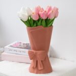 Pink Ceramic Bow Vase 9.64 in Distinctive Cute Trendy Ornamental Bouquet Fl... - Image 7
