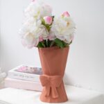 Pink Ceramic Bow Vase 9.64 in Distinctive Cute Trendy Ornamental Bouquet Fl... - Image 8