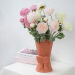 Pink Ceramic Bow Vase 9.64 in Distinctive Cute Trendy Ornamental Bouquet Fl... - Image 9