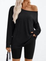 Fashionable Queen Womens Off The Shoulder Tops Outsized Tshirts Lengthy Sleev... - Image 3