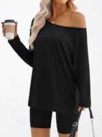 Fashionable Queen Womens Off The Shoulder Tops Outsized Tshirts Lengthy Sleev... - Image 4
