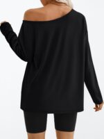 Fashionable Queen Womens Off The Shoulder Tops Outsized Tshirts Lengthy Sleev... - Image 5