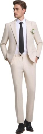 Mens Linen Go well with 2 Piece Informal Fits for Males Summer time Seaside Groom Weddin... - Image 3