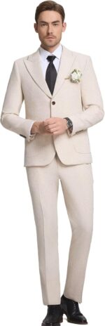 Mens Linen Go well with 2 Piece Informal Fits for Males Summer time Seaside Groom Weddin... - Image 4