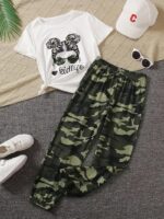 2PC Youngsters Outfit Toddler Women Garments Determine & Letter Print Quick Slee... - Image 4