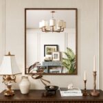 28x36 Inch Rectangle Walnut Lavatory Mirror, Anti-Rust 4MM Tempered Gl... - Image 3