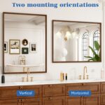 28x36 Inch Rectangle Walnut Lavatory Mirror, Anti-Rust 4MM Tempered Gl... - Image 5