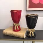 Black and Gold Bow Ceramic Vase - Flower Vases for House Decor, Bow Dec... - Image 3