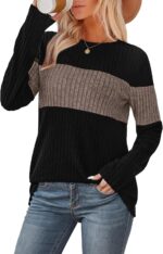 WIHOLL Womens Sweaters Fashionable Coloration Block Tops Lengthy Sleeve Shirts Fall... - Image 3