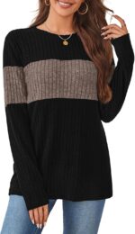 WIHOLL Womens Sweaters Fashionable Coloration Block Tops Lengthy Sleeve Shirts Fall... - Image 4