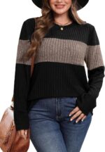 WIHOLL Womens Sweaters Fashionable Coloration Block Tops Lengthy Sleeve Shirts Fall... - Image 5