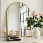 Arched Wall-Mounted Mirror, 20"x30" Arch Rest room Mirror, Gold Vainness ... - Image 3