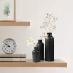Small Black Ceramic Vase Set of three, Boho Trendy Black Flower Vase Room ... - Image 5