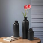 Small Black Ceramic Vase Set of three, Boho Trendy Black Flower Vase Room ... - Image 7