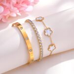 Womens Stackable Floral Gold Bracelets - 3Pcs 18K Gold Plated Bracelet... - Image 5