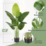 Lifelike Fowl of Paradise Synthetic Plant 4ft Fake Banana Leaf Tree w... - Image 4