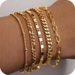 Gold Bracelets for Girls Stylish,14K Gold Plated Dainty Stackable Paper... - Image 3
