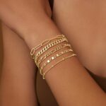 Gold Bracelets for Girls Stylish,14K Gold Plated Dainty Stackable Paper... - Image 4