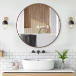 28 inch Spherical Bronze Mirror, Brushed Steel Framed Circle Wall Mirror f... - Image 3