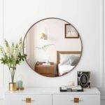 28 inch Spherical Bronze Mirror, Brushed Steel Framed Circle Wall Mirror f... - Image 6