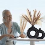 Black Ceramic Vase for Trendy Dwelling Decor, Spherical Matte Pampas Flower Va... - Image 3