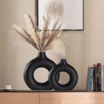 Black Ceramic Vase for Trendy Dwelling Decor, Spherical Matte Pampas Flower Va... - Image 4