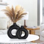 Black Ceramic Vase for Trendy Dwelling Decor, Spherical Matte Pampas Flower Va... - Image 5