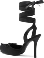 Satin Ballet Heels for Girls Closed Sq. Toe Bow Ballerina Heels Lac... - Image 5