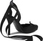 Satin Ballet Heels for Girls Closed Sq. Toe Bow Ballerina Heels Lac... - Image 6