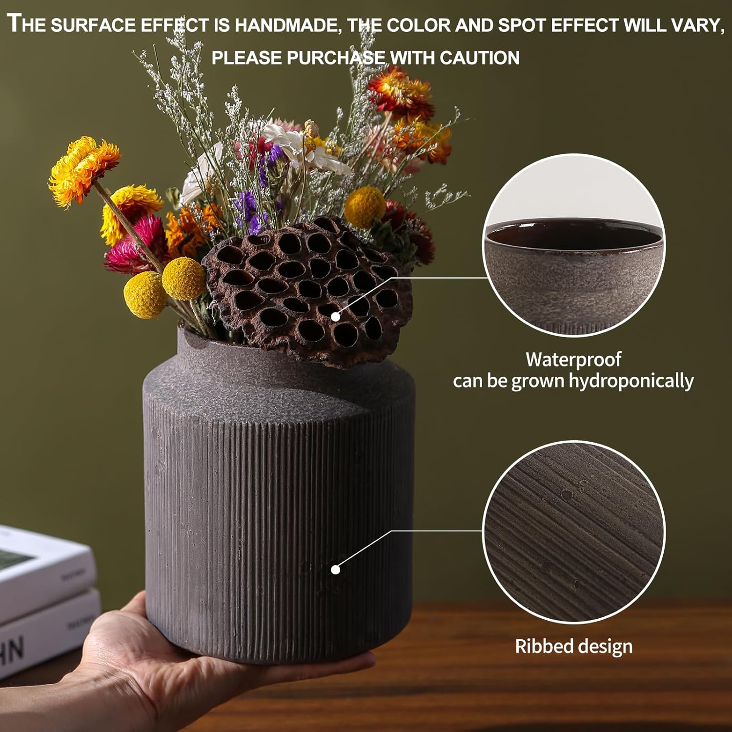 Farmhouse Vase for Dwelling Decor, Classic Rustic Terracotta Flower Vase S... - Image 4