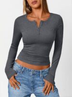 Fashionable Queen Womens Lengthy Sleeve Shirts 2025 Henley Informal Fall Outfits... - Image 3