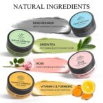 4 Pcs Clay Facial Masks Set - Turmeric, Vitamin C, Inexperienced Tea, Useless Sea ... - Image 3