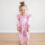 New child Child Lady Garments Lengthy Sleeve Plaid Smocked Romper Jumpsuit In... - Image 3