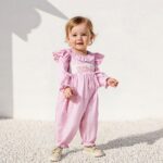 New child Child Lady Garments Lengthy Sleeve Plaid Smocked Romper Jumpsuit In... - Image 4