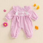 New child Child Lady Garments Lengthy Sleeve Plaid Smocked Romper Jumpsuit In... - Image 5