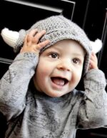 Child Viking Knit Hat with Horns Barbarian Cute Beanie Hat Grownup Croche... - Image 6