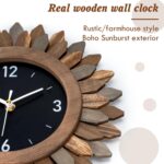 Honiway Wall Clock Battery Operated 12 in Rustic Wooden Boho Sunburst De... - Image 3