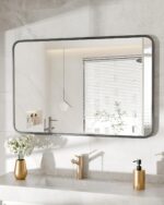 Black Steel Framed Toilet Mirror for Wall, 30X22 Inch Rounded Rectan... - Image 9