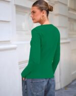 Dwnval Ladies's Fall Lengthy Sleeve Crewneck T Shirt Primary Slim Fitted Kni... - Image 3