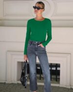 Dwnval Ladies's Fall Lengthy Sleeve Crewneck T Shirt Primary Slim Fitted Kni... - Image 4