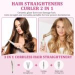 USB Hair Straightener Irons | 2-in-1 Curling Wand & Titanium Flat Iron... - Image 4