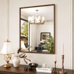 28x36 Inch Rectangle Walnut Lavatory Mirror, Anti-Rust 4MM Tempered Gl... - Image 2