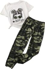 2PC Youngsters Outfit Toddler Women Garments Determine & Letter Print Quick Slee... - Image 2