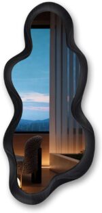 30"x 14" Irregular Wall Mirror, Wood Black Framed Wall Asymmetrical ... - Image 2