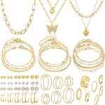 47pcs Gold Jewellery Set With 3 PCS Necklace, 11 PCS Bracelet,20pcs Hoop... - Image 2