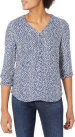 Amazon Necessities womens 3/4 Sleeve Button Popover Shirt, Unfastened-Match V-... - Image 2