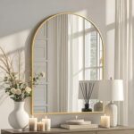 Arched Wall-Mounted Mirror, 20"x30" Arch Rest room Mirror, Gold Vainness ... - Image 2