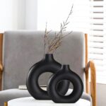 Black Ceramic Vase for Trendy Dwelling Decor, Spherical Matte Pampas Flower Va... - Image 2